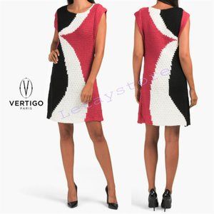 NWT Beautiful VERTIGO Color Block Crochet Detail Knit Mini Dress